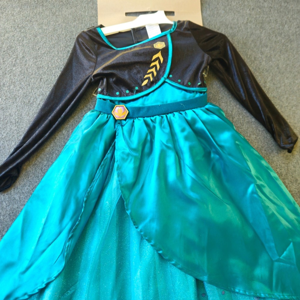 New! Disney Queen Anna Deluxe Costume Kids S/P 4-6X Teal Black Frozen Halloween - Picture 6 of 7